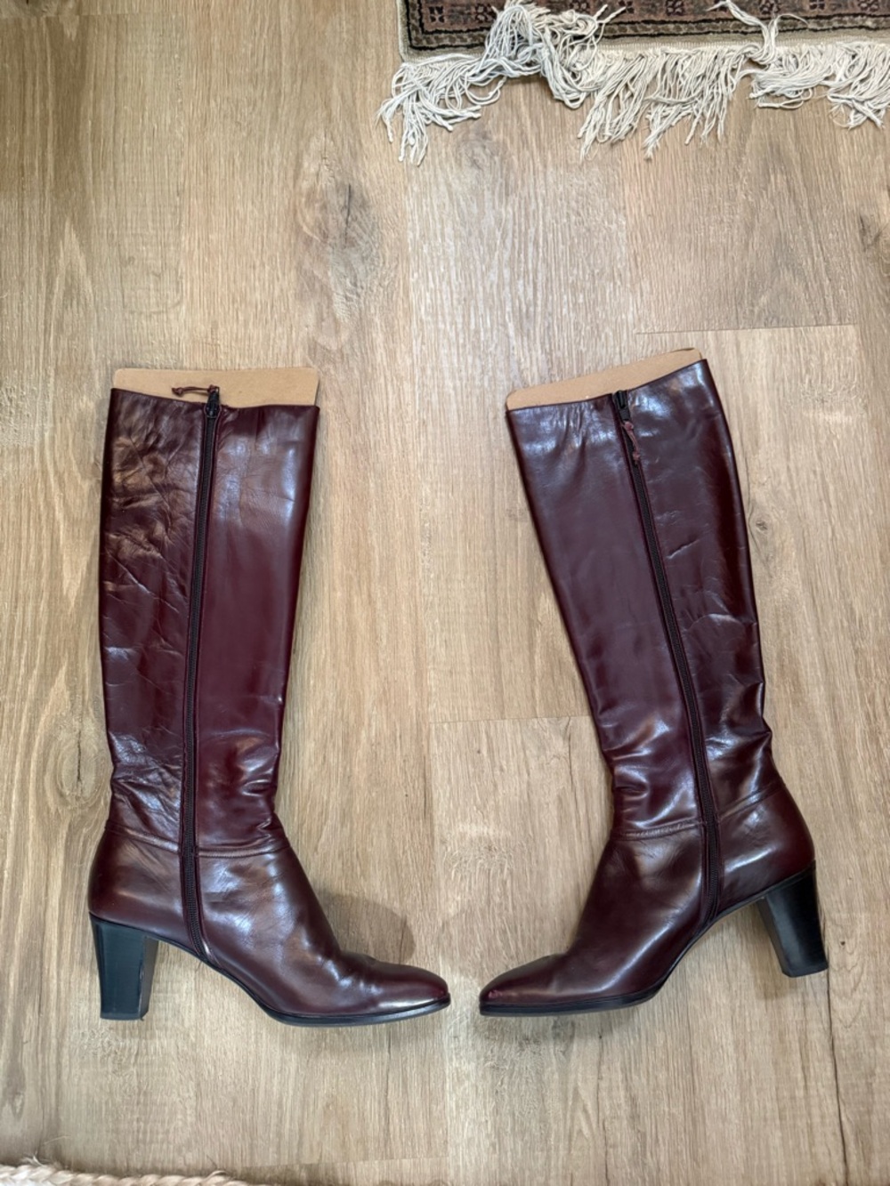 Vintage Ferragamo Tall Leather Boots in Dark Cherry Brown